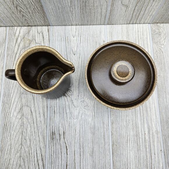 Mikasa Ultima Plus F2000 Creamer & Sugar‎ Bowl Set With Lid Brown Tan Japan MCM - Picture 2 of 11